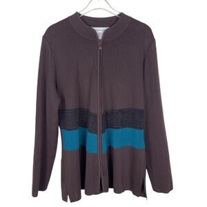 Exclusively Misook Wms Small Full Zip Sweater Jacket Stretch Color Block Brown